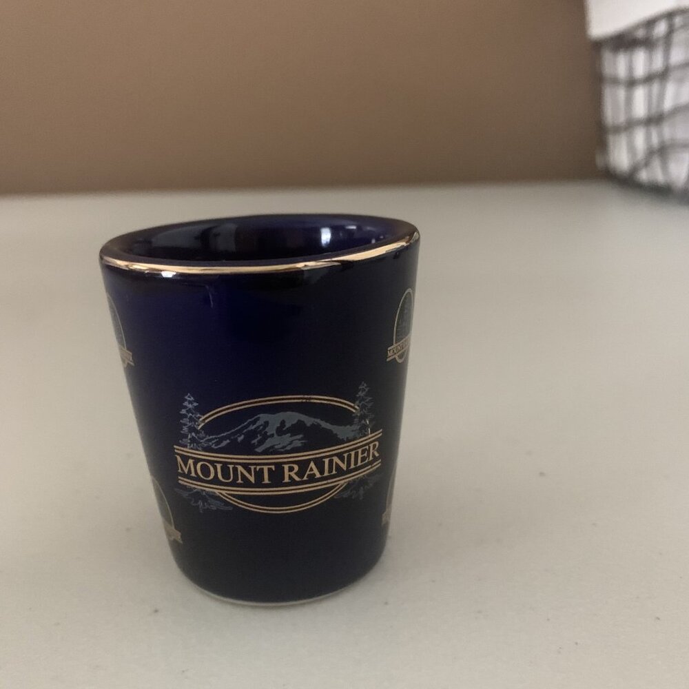 Rare blue gold MT RAINIER shot glass